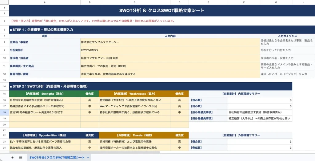 【無料ダウンロード】SWOT分析＆クロスSWOT戦略立案シート｜経営者を動かす具体策の落とし込み